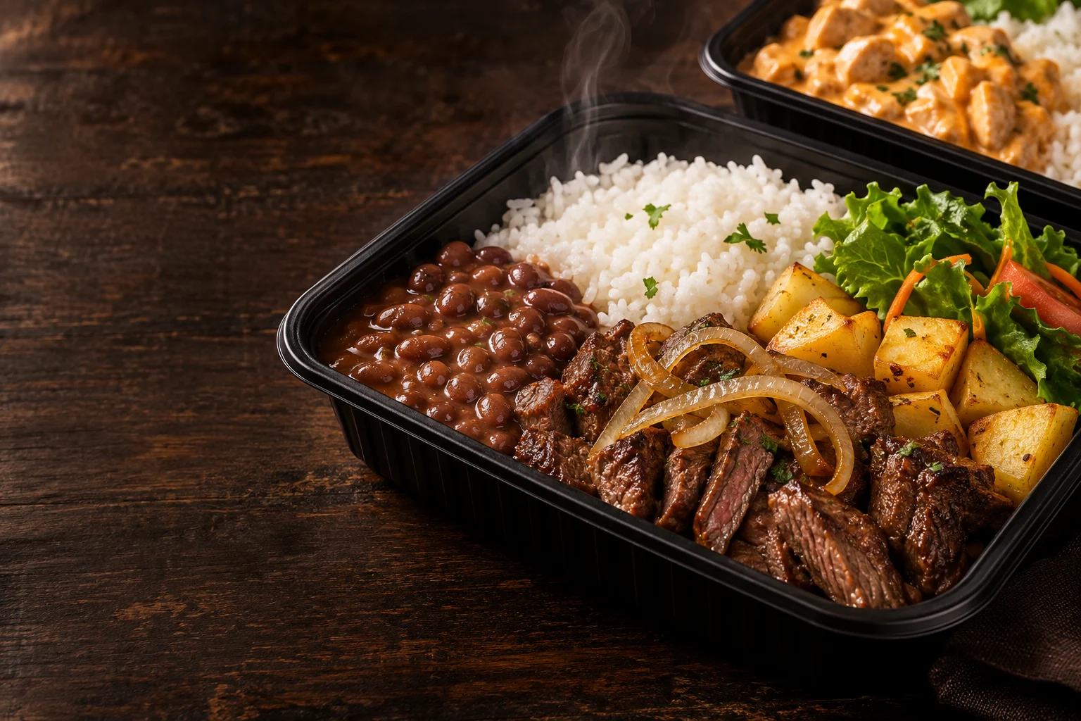Imagem ilustrativa de uma refeição com arroz, feijão e acompanhamentos