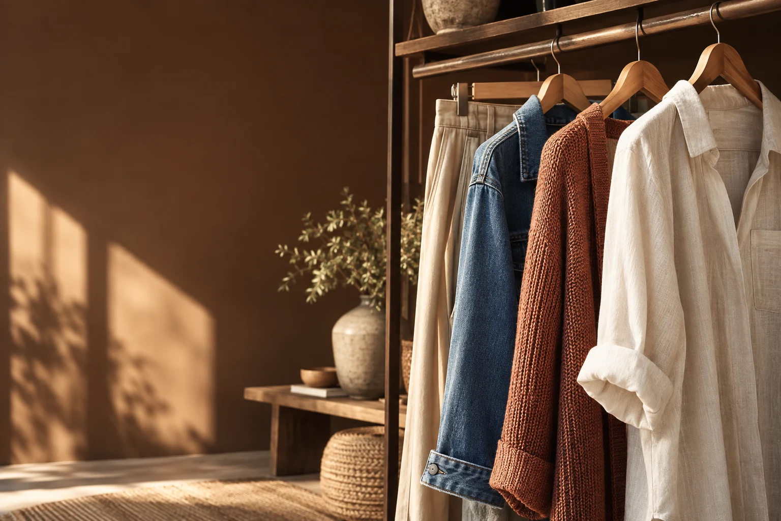 Imagem ilustrativa de roupas em tons naturais